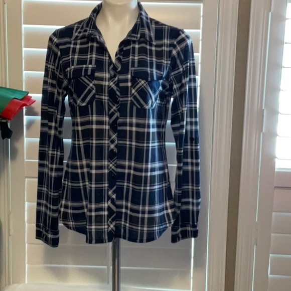 Navy Plaid Button Down Shirt - Picture 1 of 8